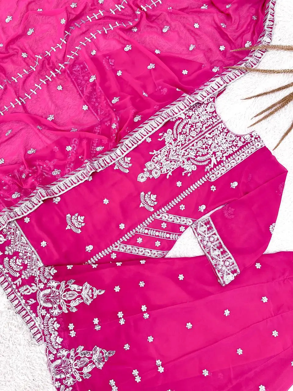 Embroidered Faux Georgette Kurti Plazzo Set