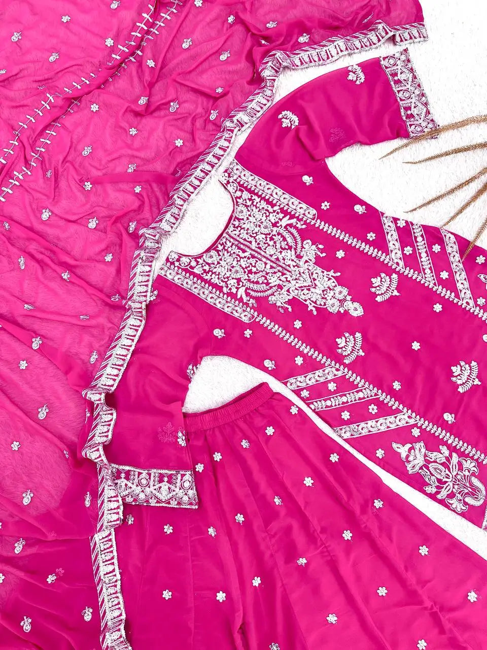 Embroidered Faux Georgette Kurti Plazzo Set