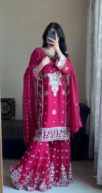 Embroidered Faux Georgette Kurti Plazzo Set