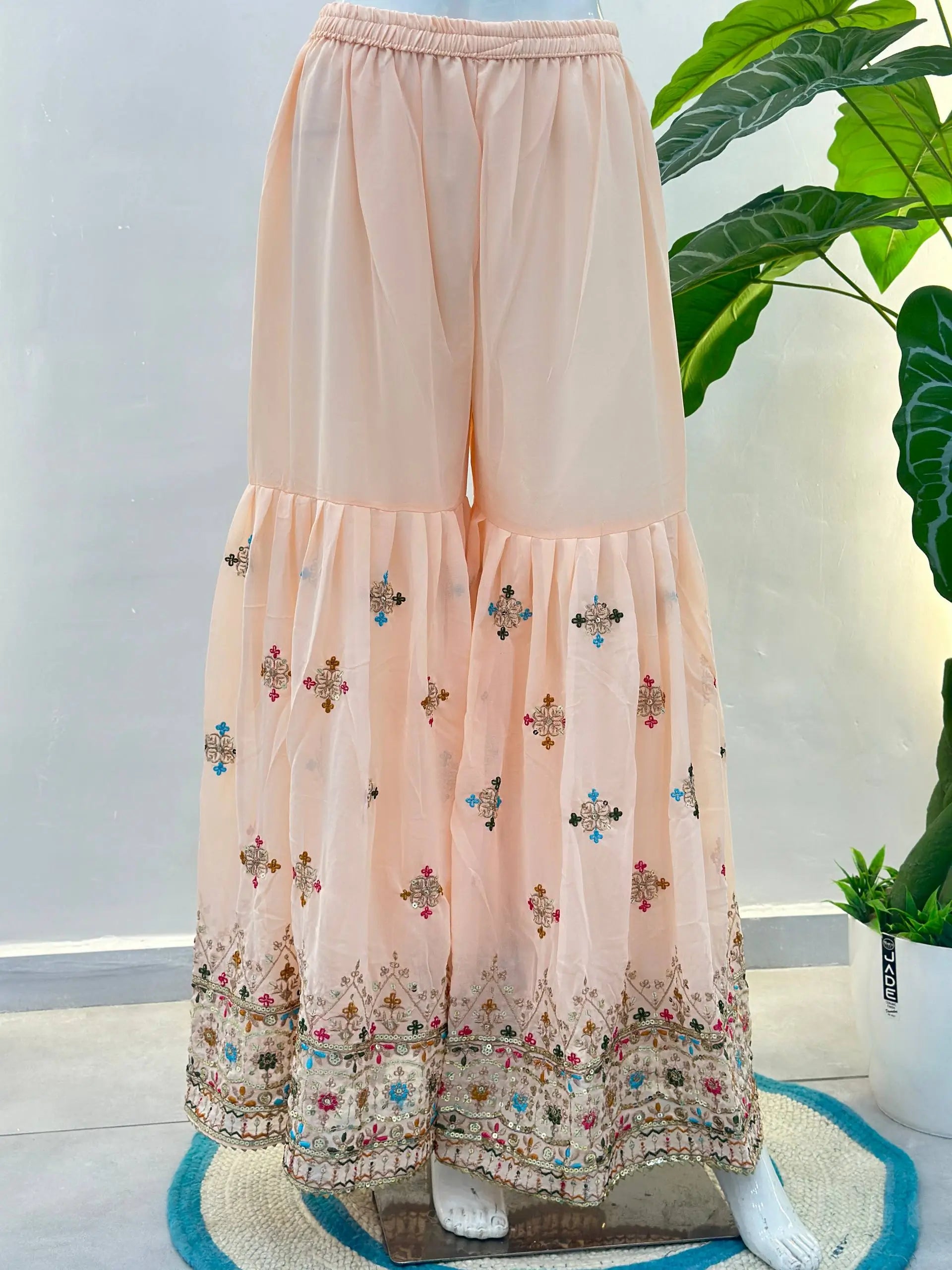 Embroidered Faux Georgette Kurti Sharara Set