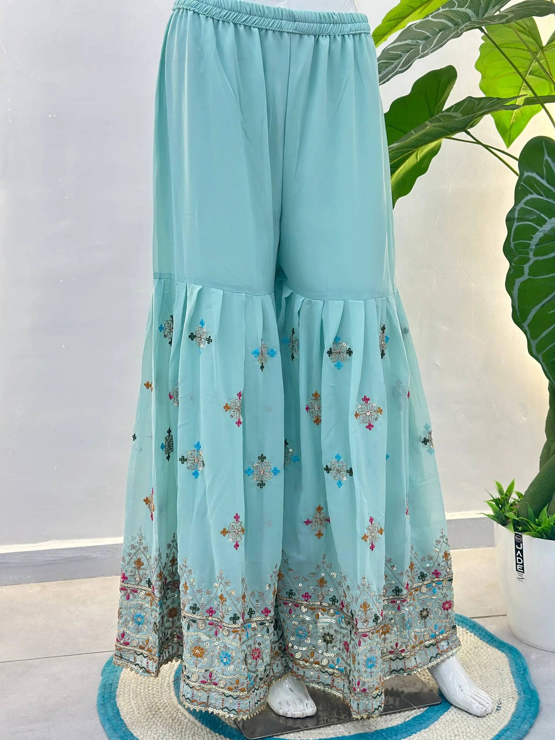 Embroidered Faux Georgette Kurti Sharara Set