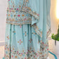 Embroidered Faux Georgette Kurti Sharara Set