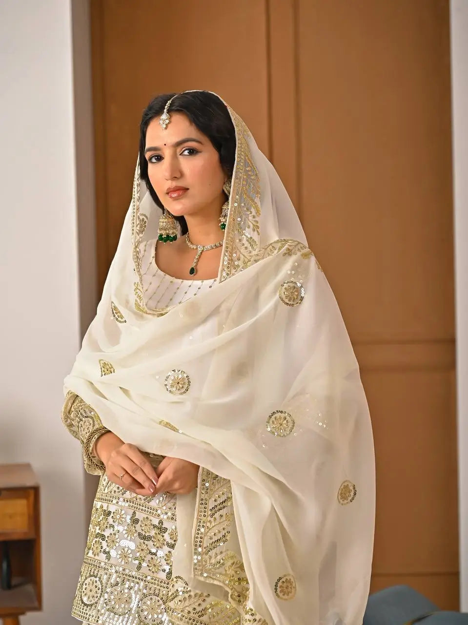 Embroidered Faux Georgette Kurti Sharara Set
