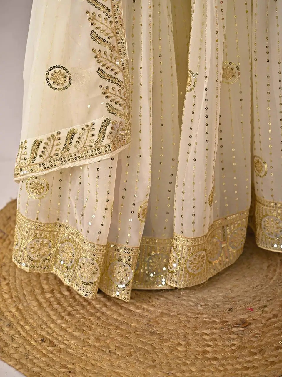 Embroidered Faux Georgette Kurti Sharara Set