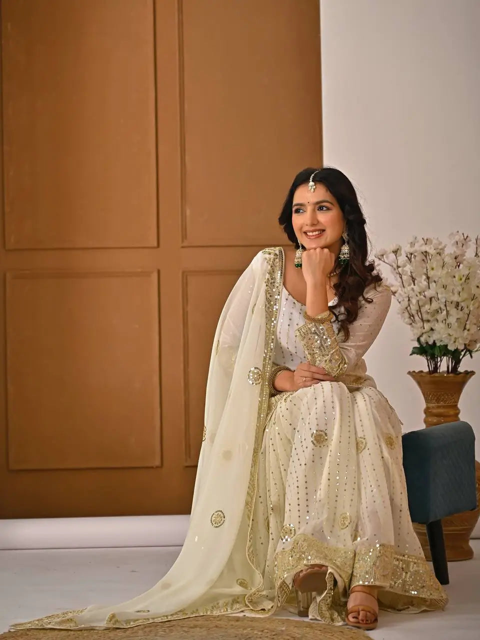 Embroidered Faux Georgette Kurti Sharara Set