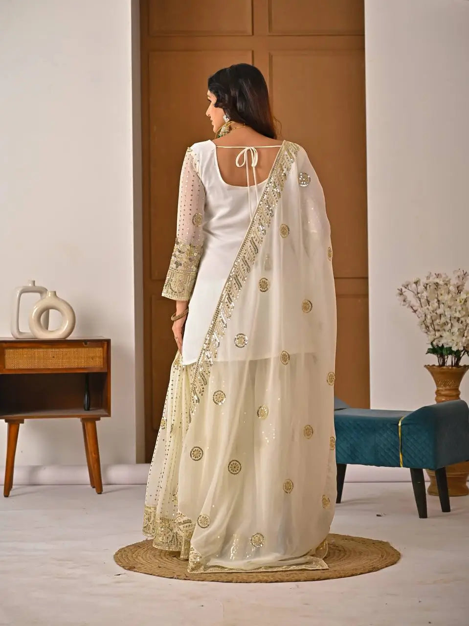 Embroidered Faux Georgette Kurti Sharara Set