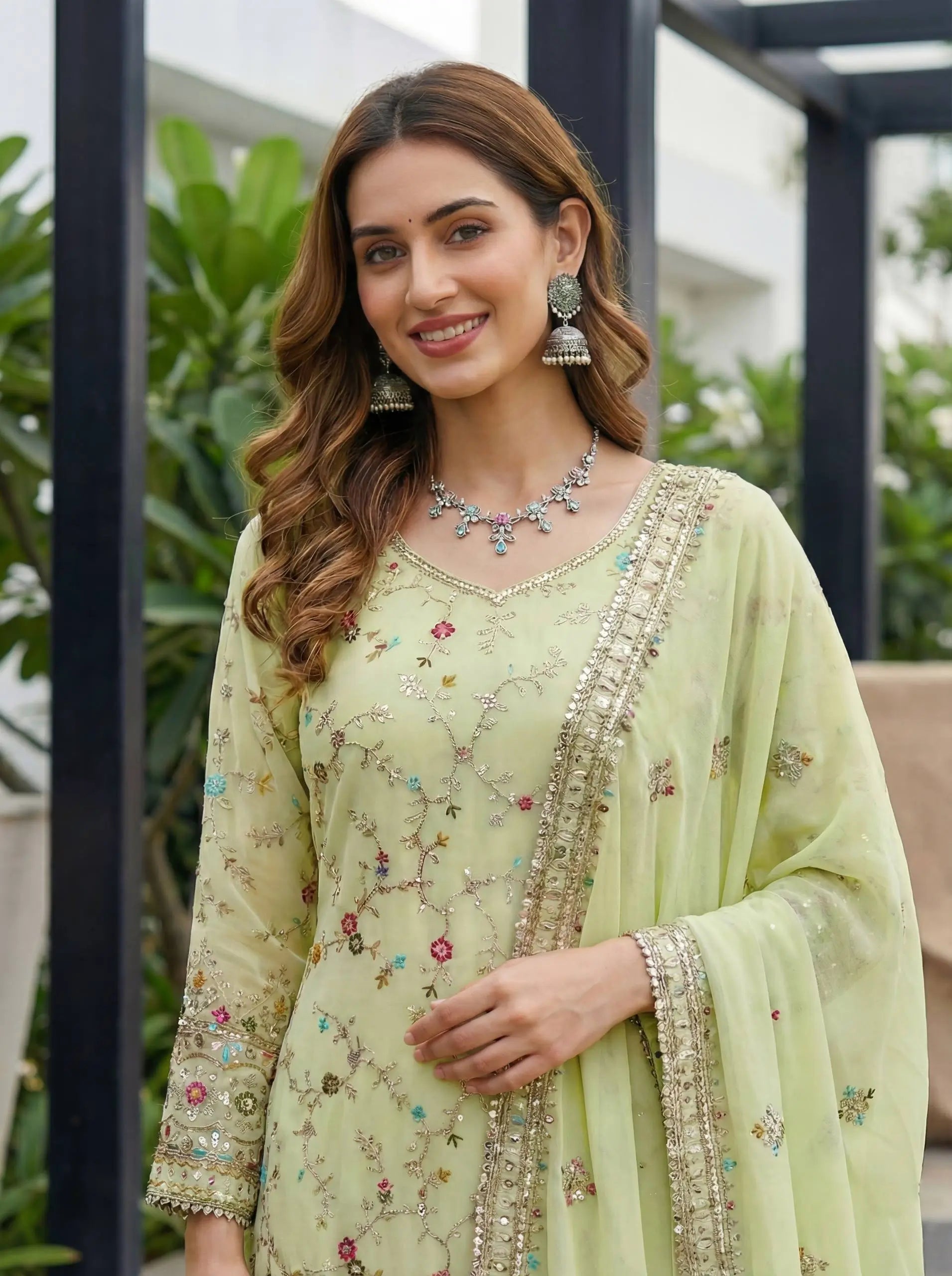 Embroidered Faux Georgette Kurti Sharara Set
