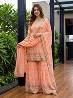 Embroidered Faux Georgette Kurti Sharara Set