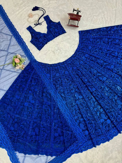 Embroidered Faux Georgette Lehenga Choli Set