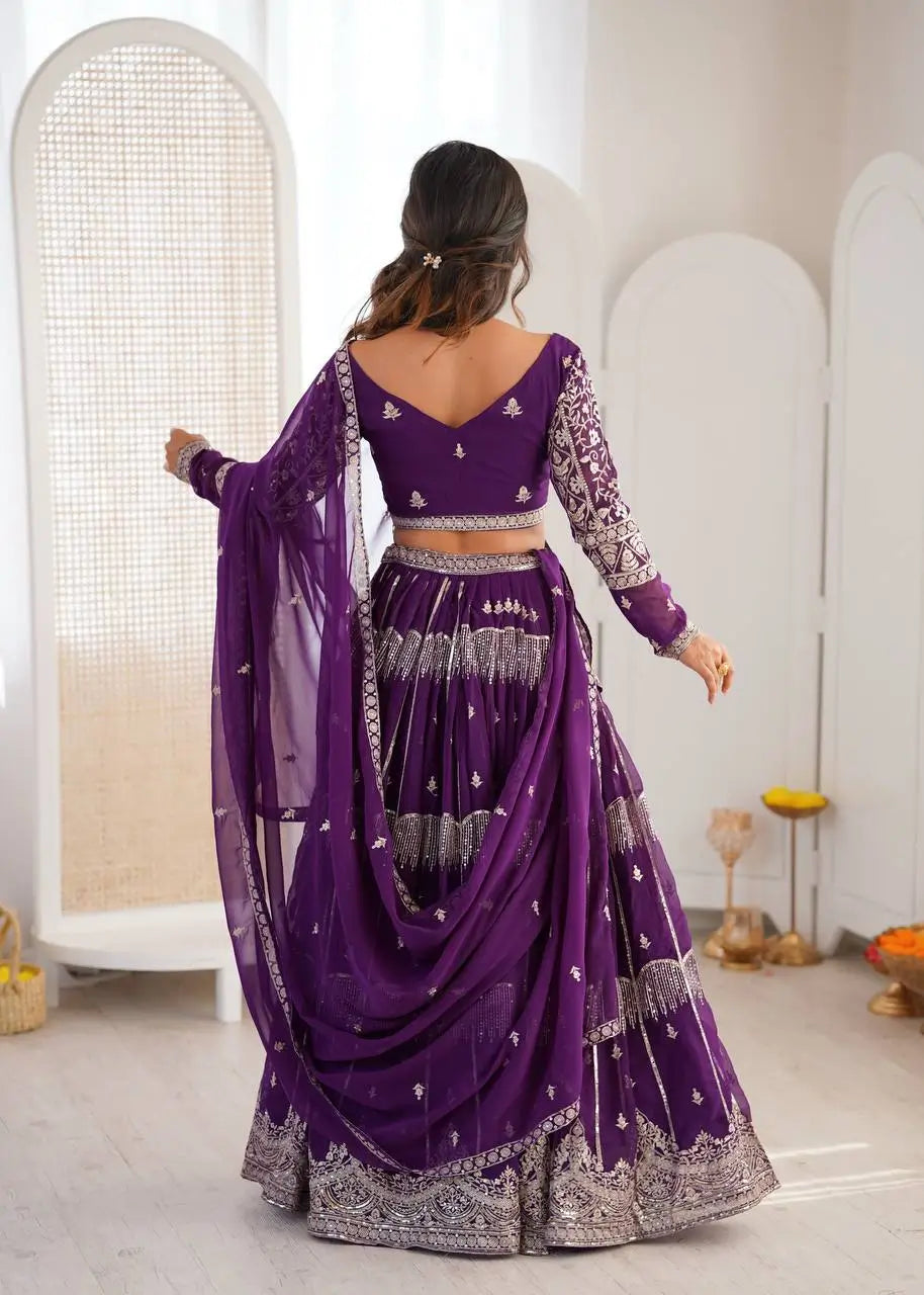 Embroidered Faux Georgette Lehenga Choli Set for Wedding and Festive Occasions