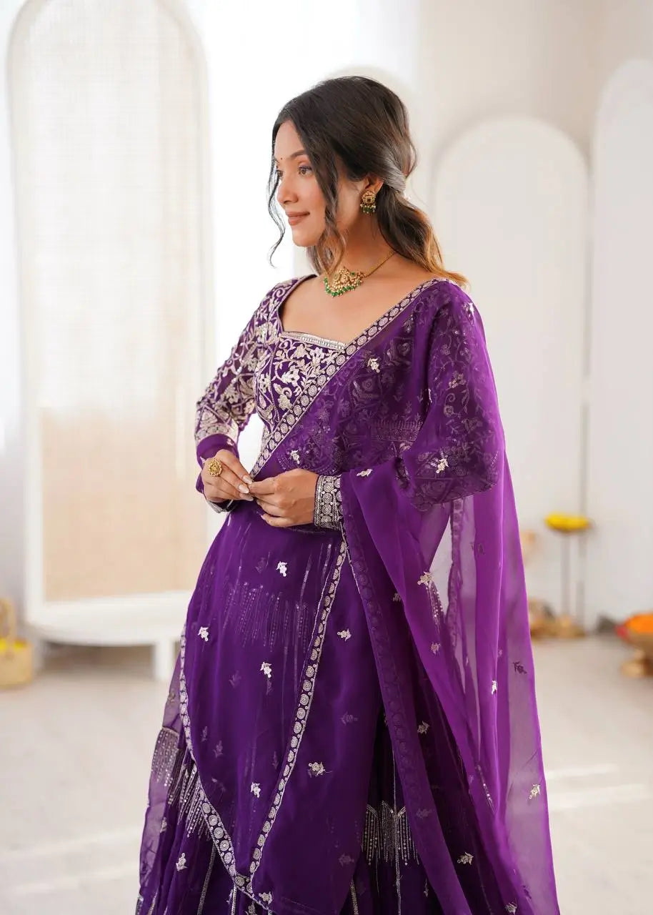 Embroidered Faux Georgette Lehenga Choli Set for Wedding and Festive Occasions