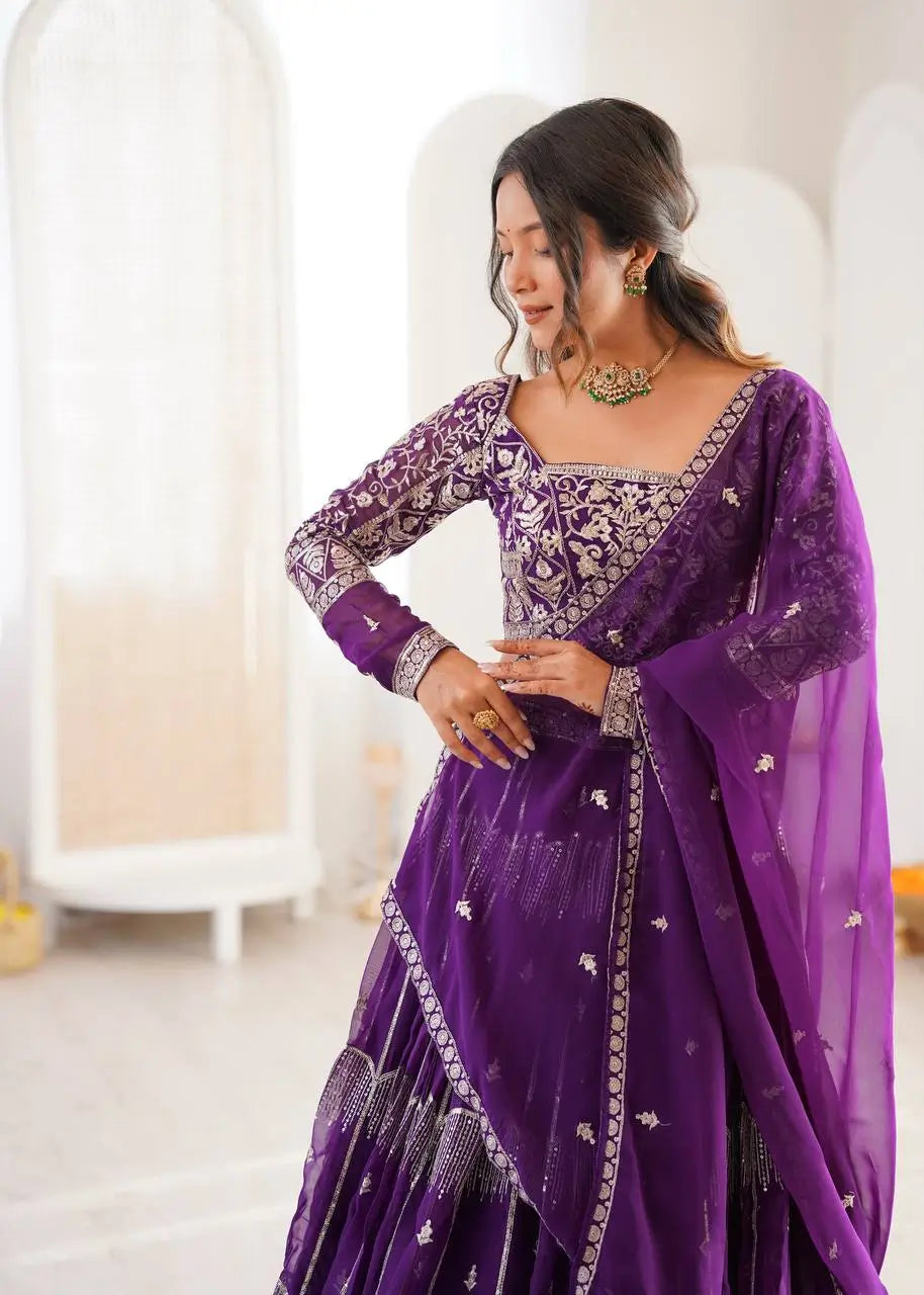Embroidered Faux Georgette Lehenga Choli Set for Wedding and Festive Occasions