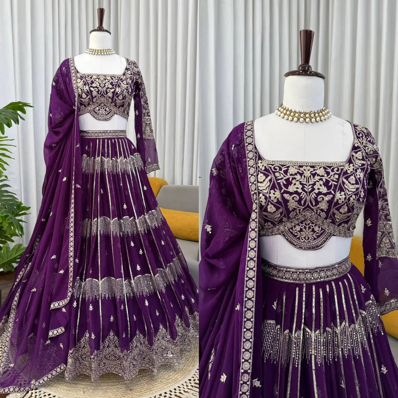 Embroidered Faux Georgette Lehenga Choli Set for Wedding and Festive Occasions