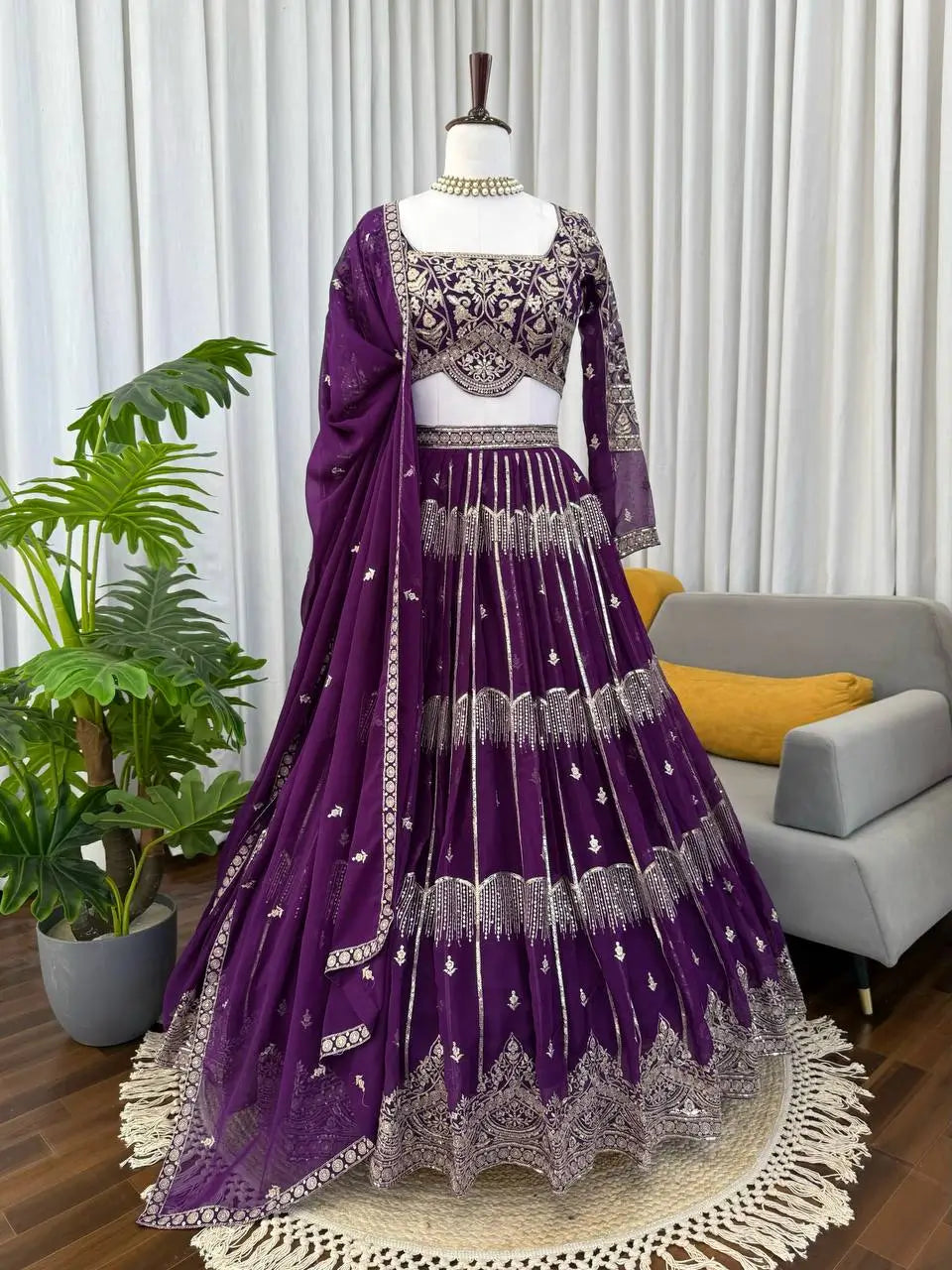 Embroidered Faux Georgette Lehenga Choli Set for Wedding and Festive Occasions