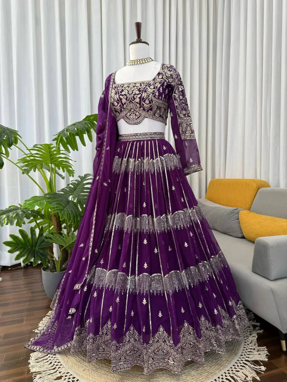 Embroidered Faux Georgette Lehenga Choli Set for Wedding and Festive Occasions