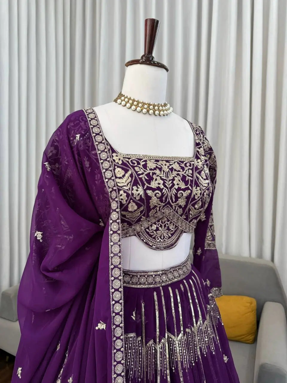 Embroidered Faux Georgette Lehenga Choli Set for Wedding and Festive Occasions
