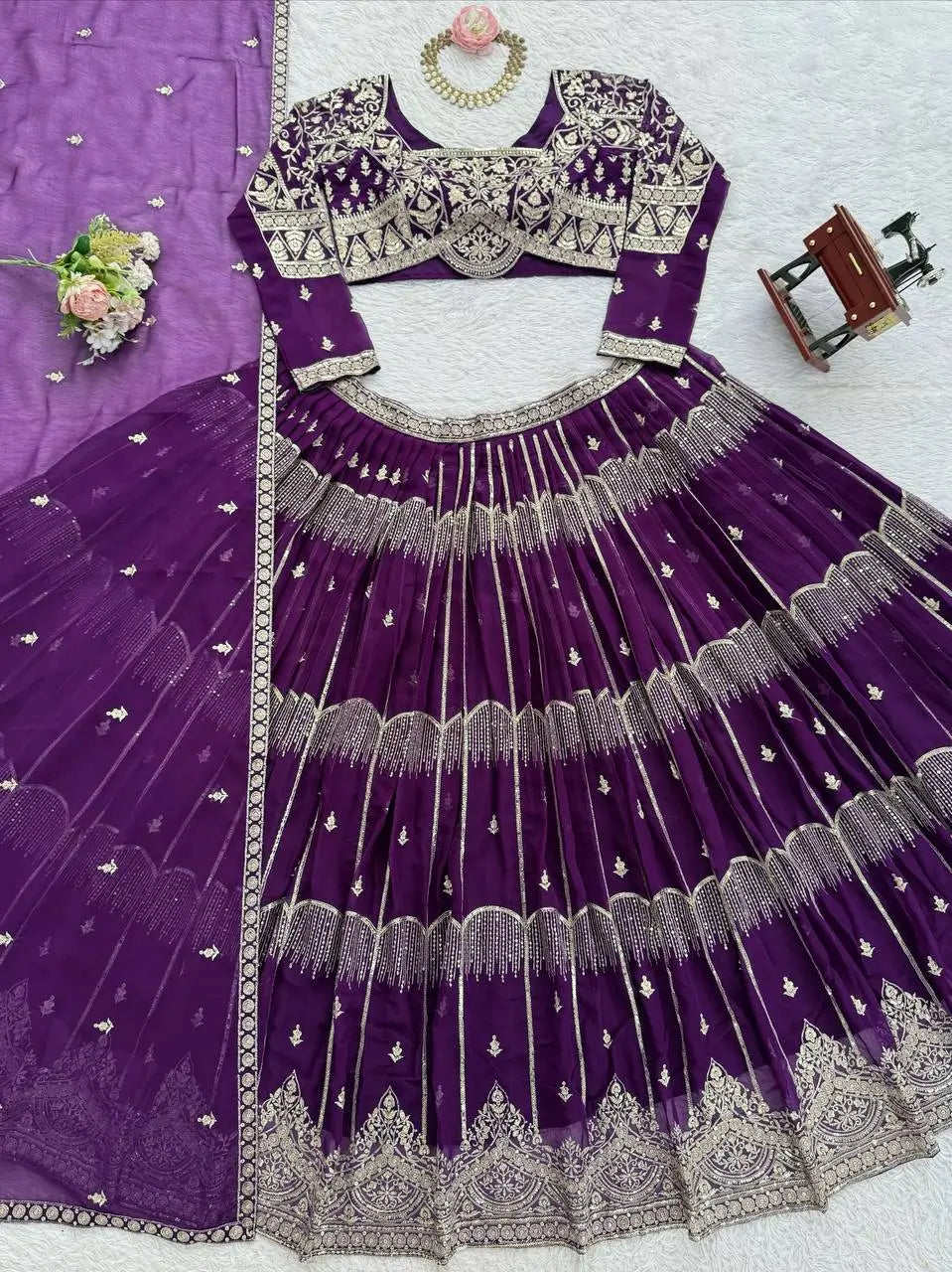 Embroidered Faux Georgette Lehenga Choli Set for Wedding and Festive Occasions