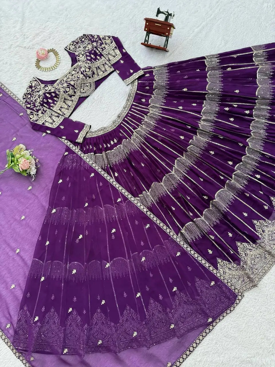 Embroidered Faux Georgette Lehenga Choli Set for Wedding and Festive Occasions
