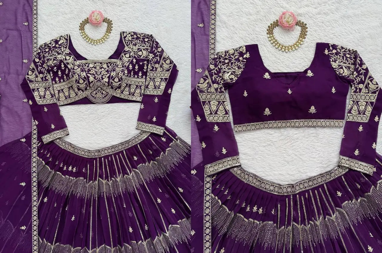 Embroidered Faux Georgette Lehenga Choli Set for Wedding and Festive Occasions