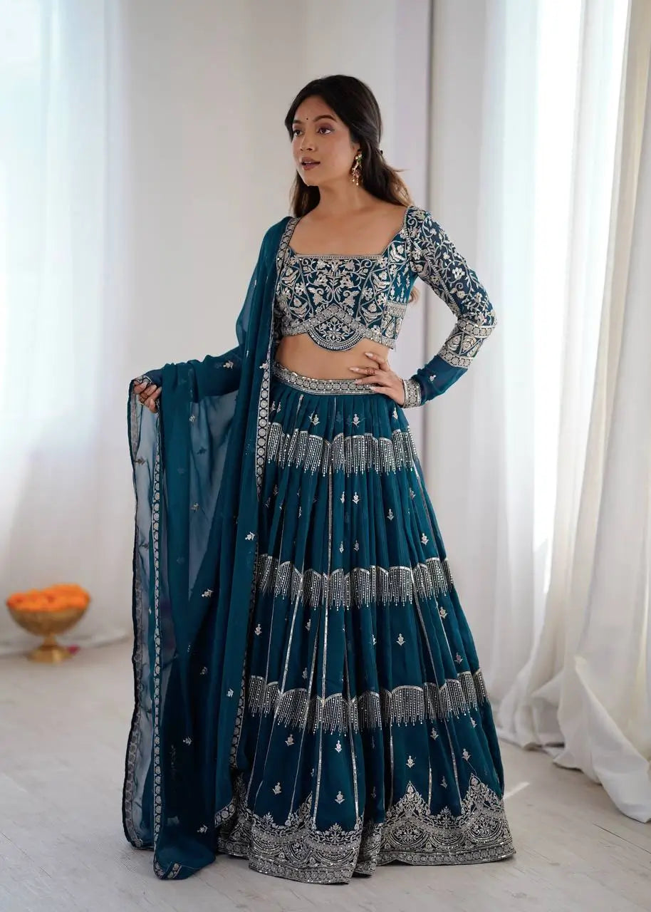 Embroidered Faux Georgette Lehenga Choli Set for Wedding and Festive Occasions