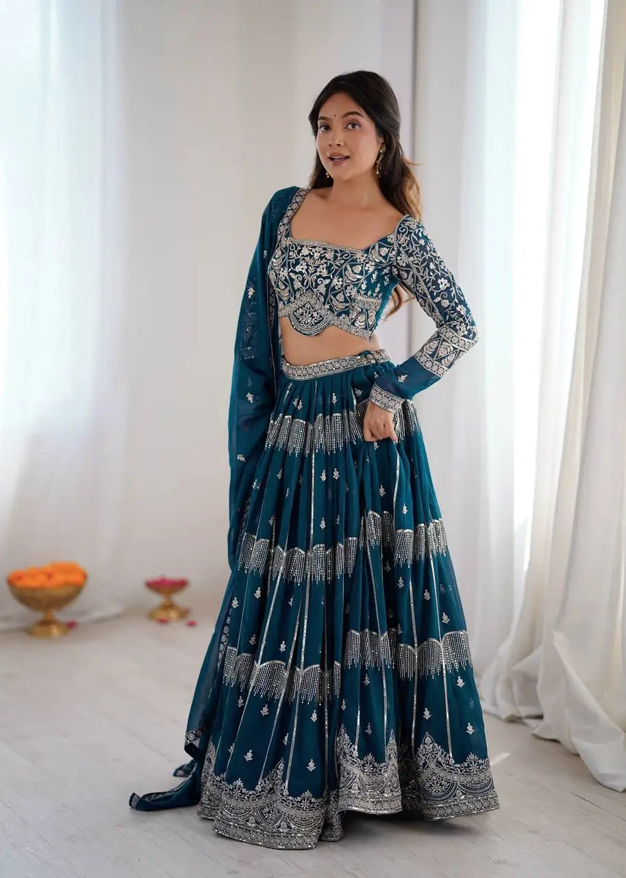 Embroidered Faux Georgette Lehenga Choli Set for Wedding and Festive Occasions