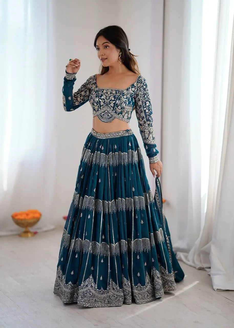 Embroidered Faux Georgette Lehenga Choli Set for Wedding and Festive Occasions