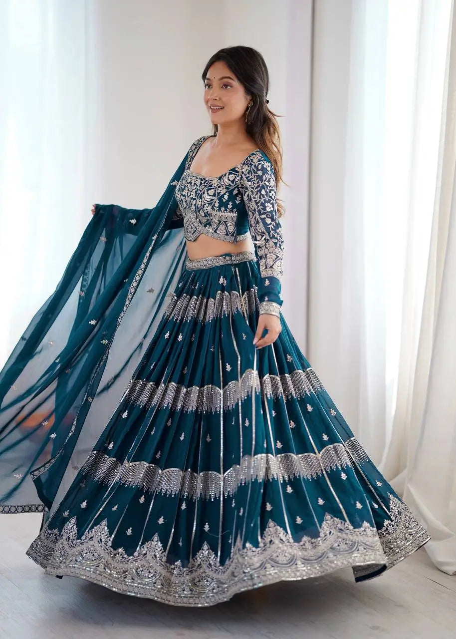 Embroidered Faux Georgette Lehenga Choli Set for Wedding and Festive Occasions
