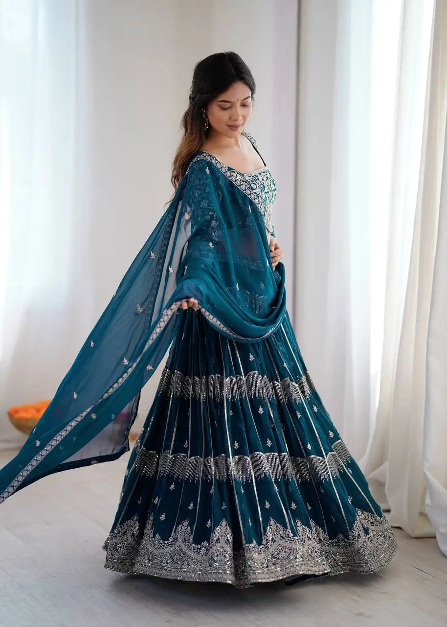 Embroidered Faux Georgette Lehenga Choli Set for Wedding and Festive Occasions