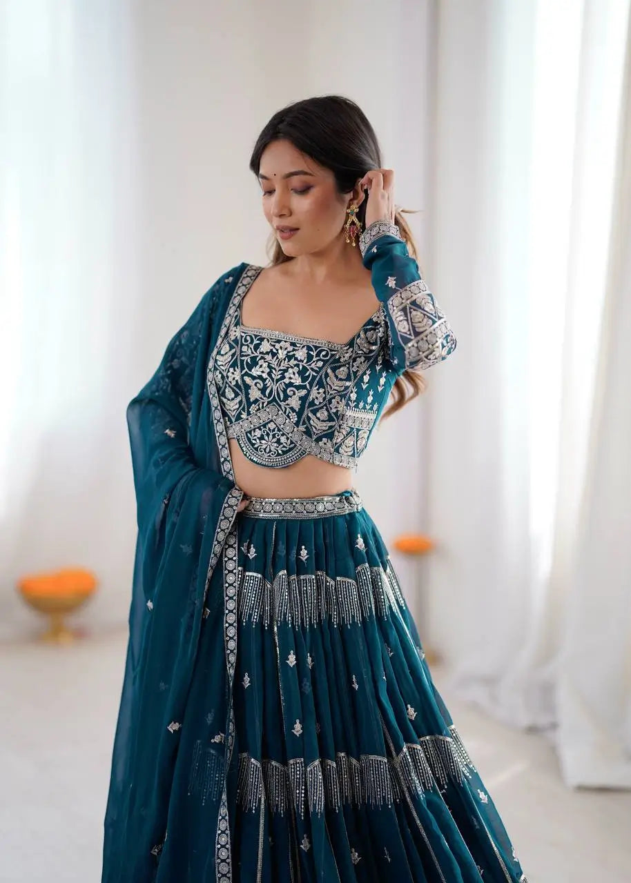 Embroidered Faux Georgette Lehenga Choli Set for Wedding and Festive Occasions
