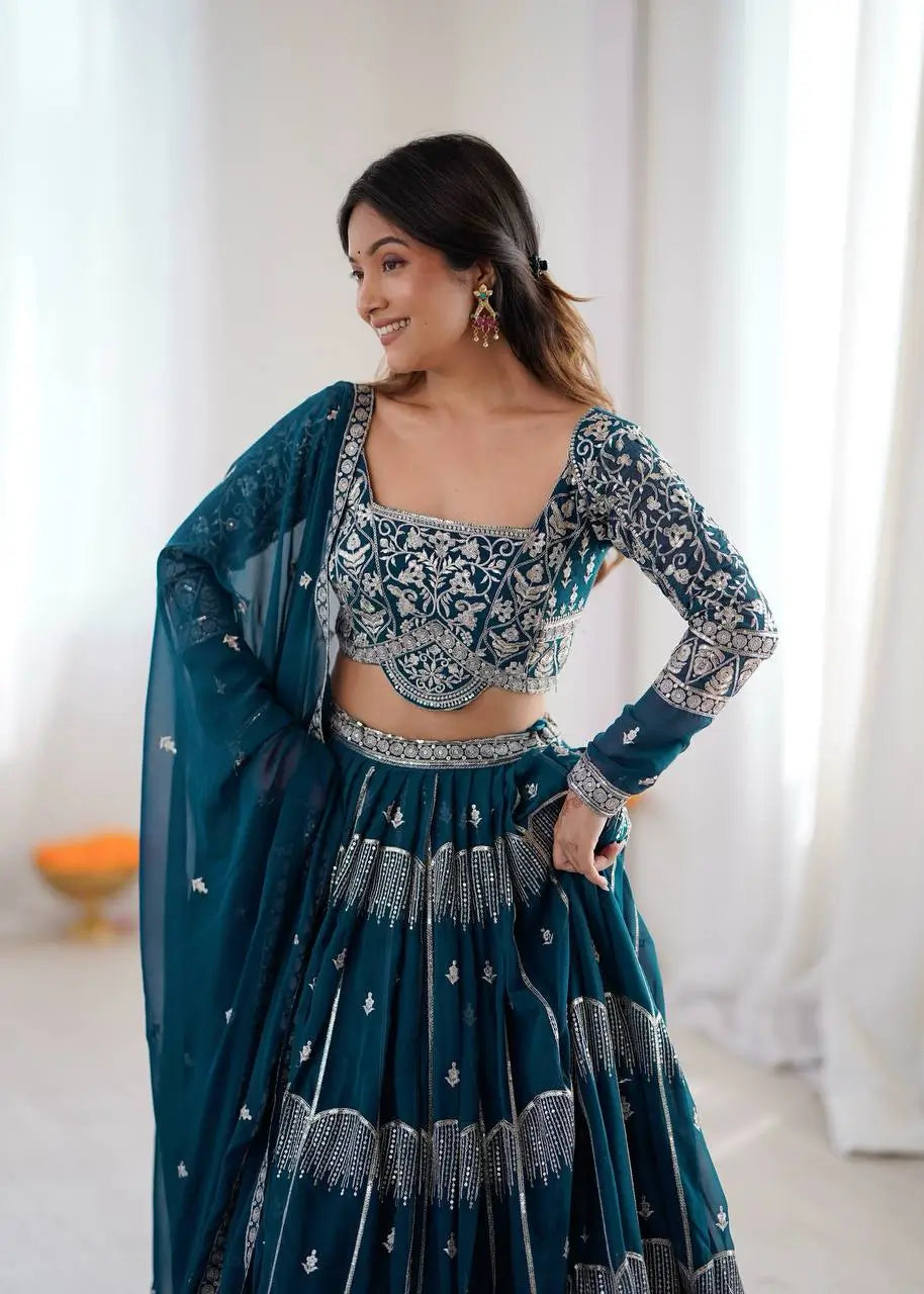 Embroidered Faux Georgette Lehenga Choli Set for Wedding and Festive Occasions