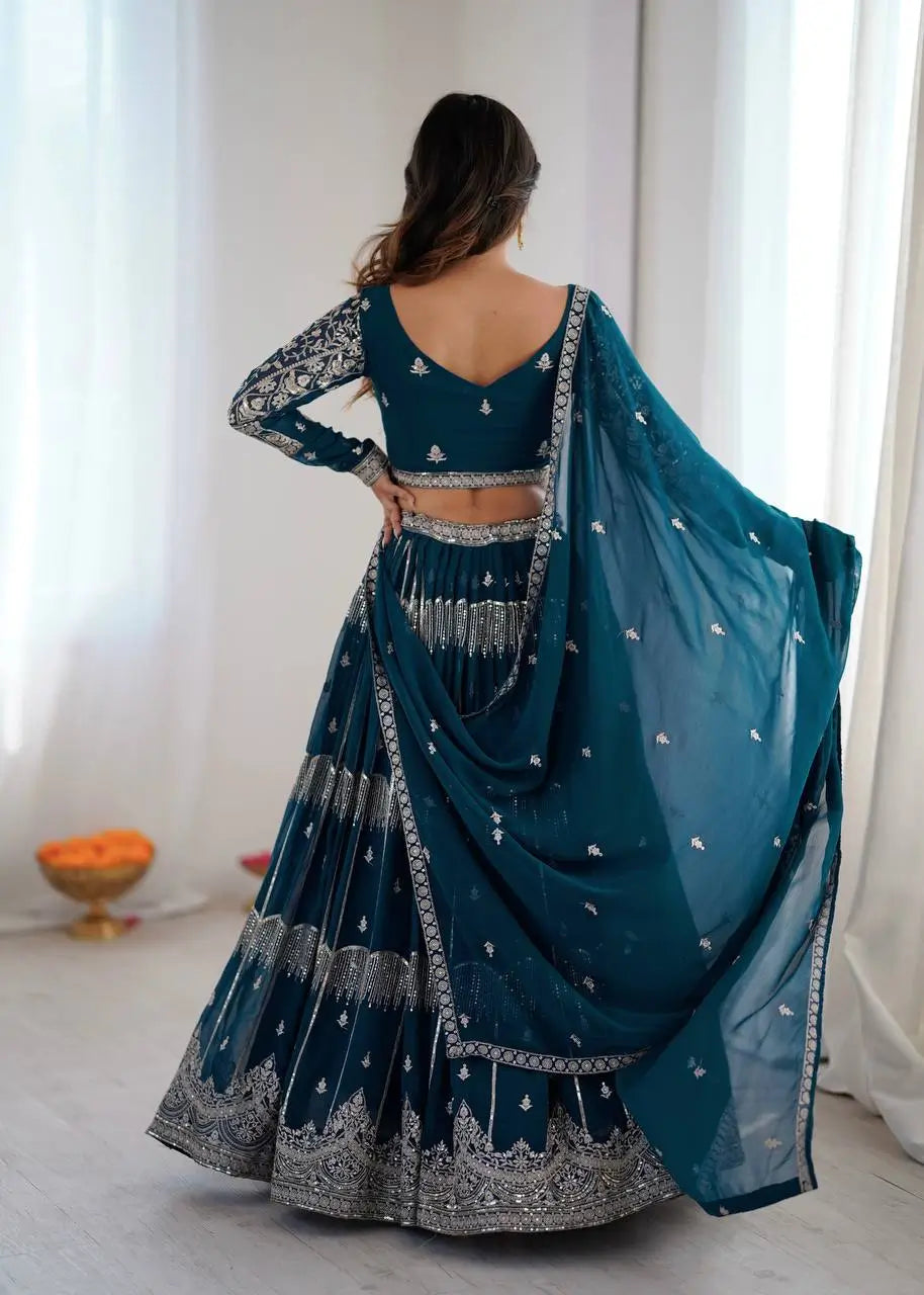 Embroidered Faux Georgette Lehenga Choli Set for Wedding and Festive Occasions
