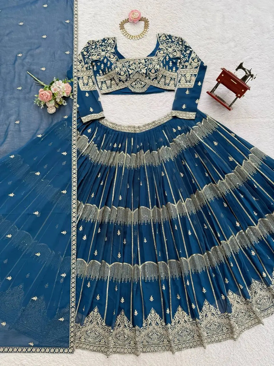 Embroidered Faux Georgette Lehenga Choli Set for Wedding and Festive Occasions