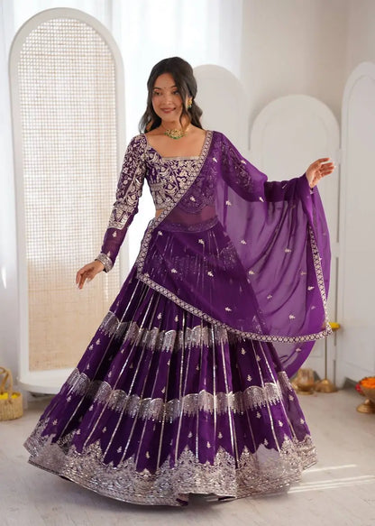 Embroidered Faux Georgette Lehenga Choli Set for Wedding and Festive Occasions