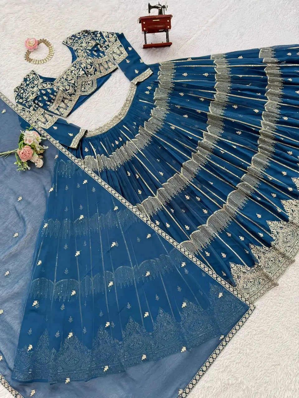 Embroidered Faux Georgette Lehenga Choli Set for Wedding and Festive Occasions