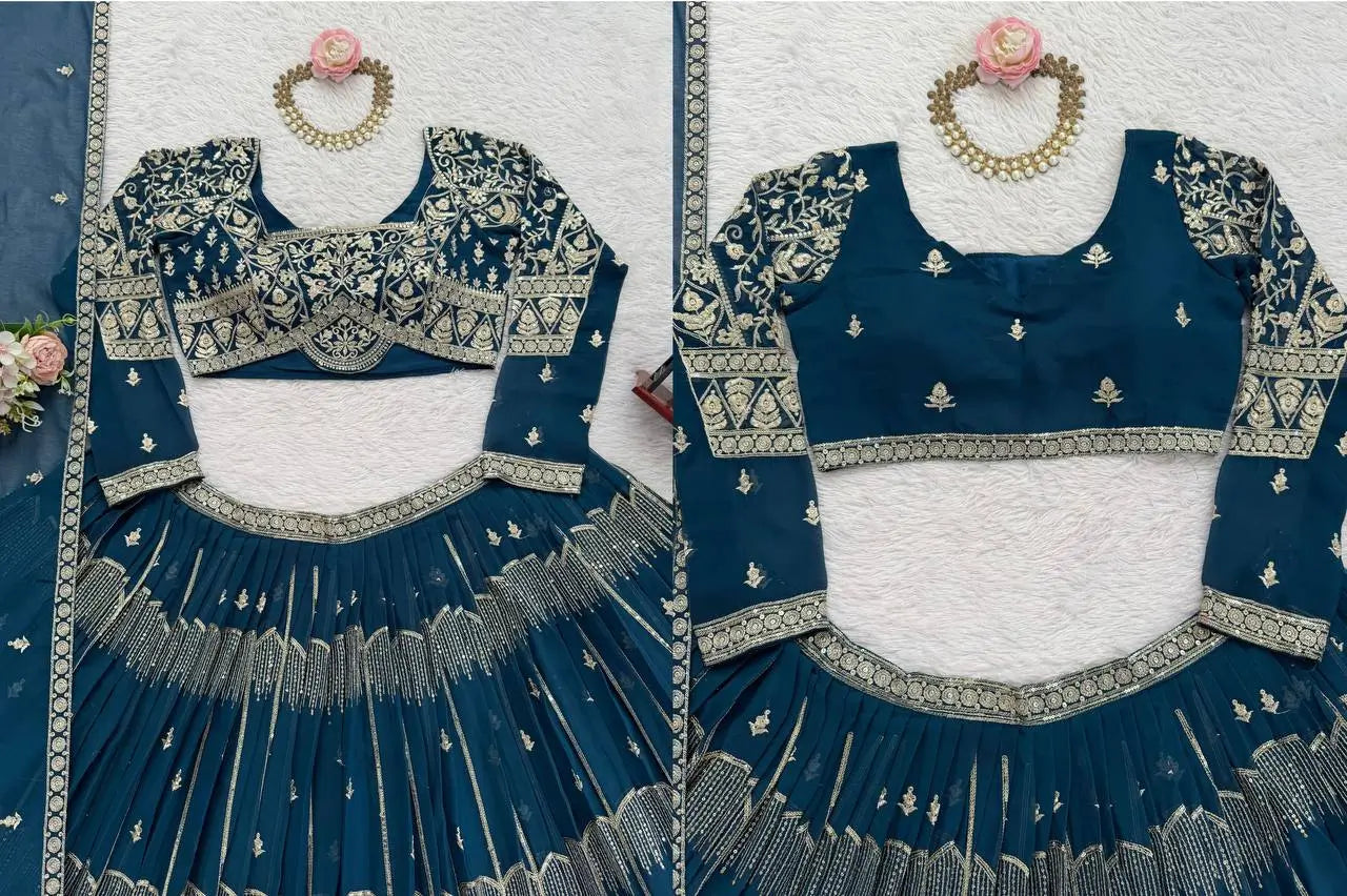 Embroidered Faux Georgette Lehenga Choli Set for Wedding and Festive Occasions