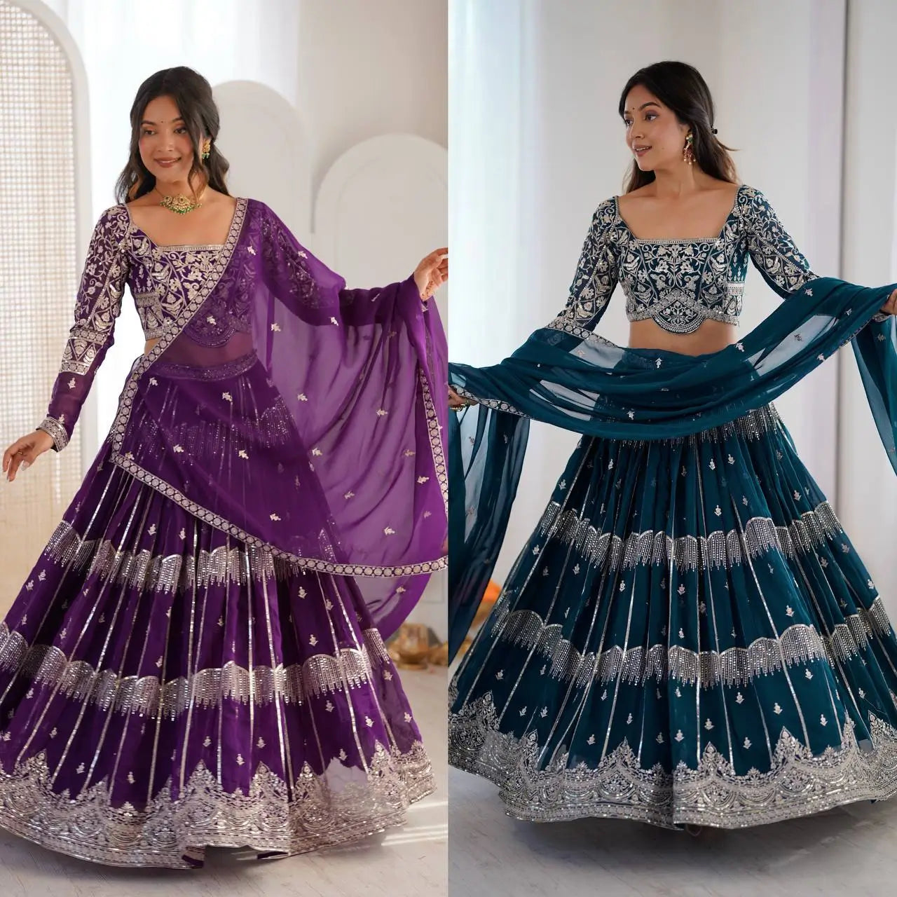 Embroidered Faux Georgette Lehenga Choli Set for Wedding and Festive Occasions