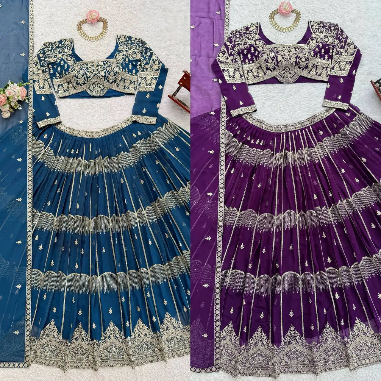 Embroidered Faux Georgette Lehenga Choli Set for Wedding and Festive Occasions