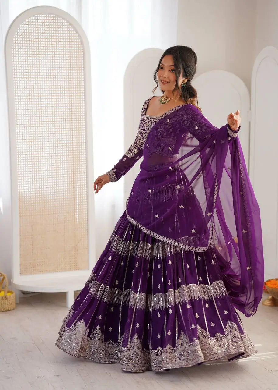 Embroidered Faux Georgette Lehenga Choli Set for Wedding and Festive Occasions