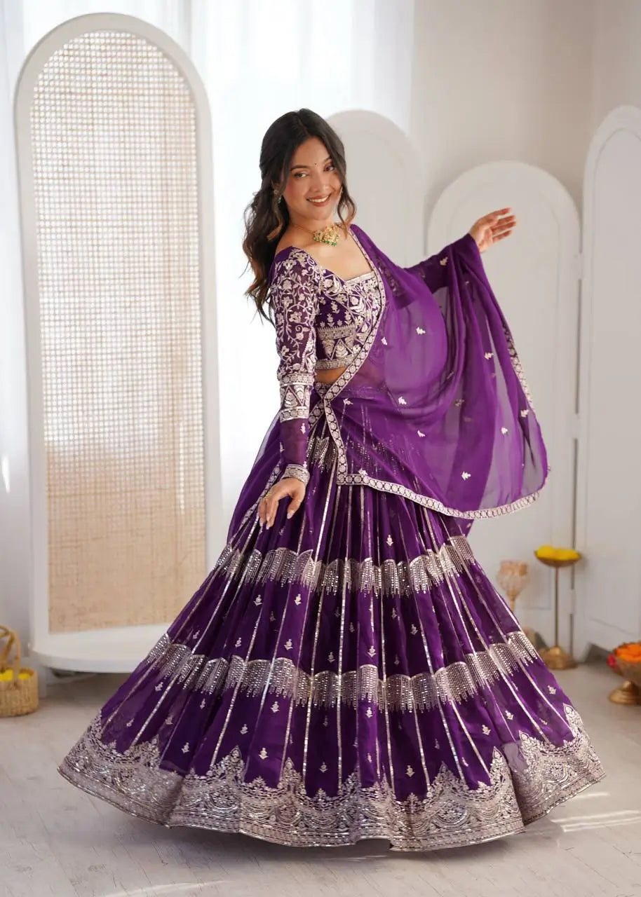 Embroidered Faux Georgette Lehenga Choli Set for Wedding and Festive Occasions