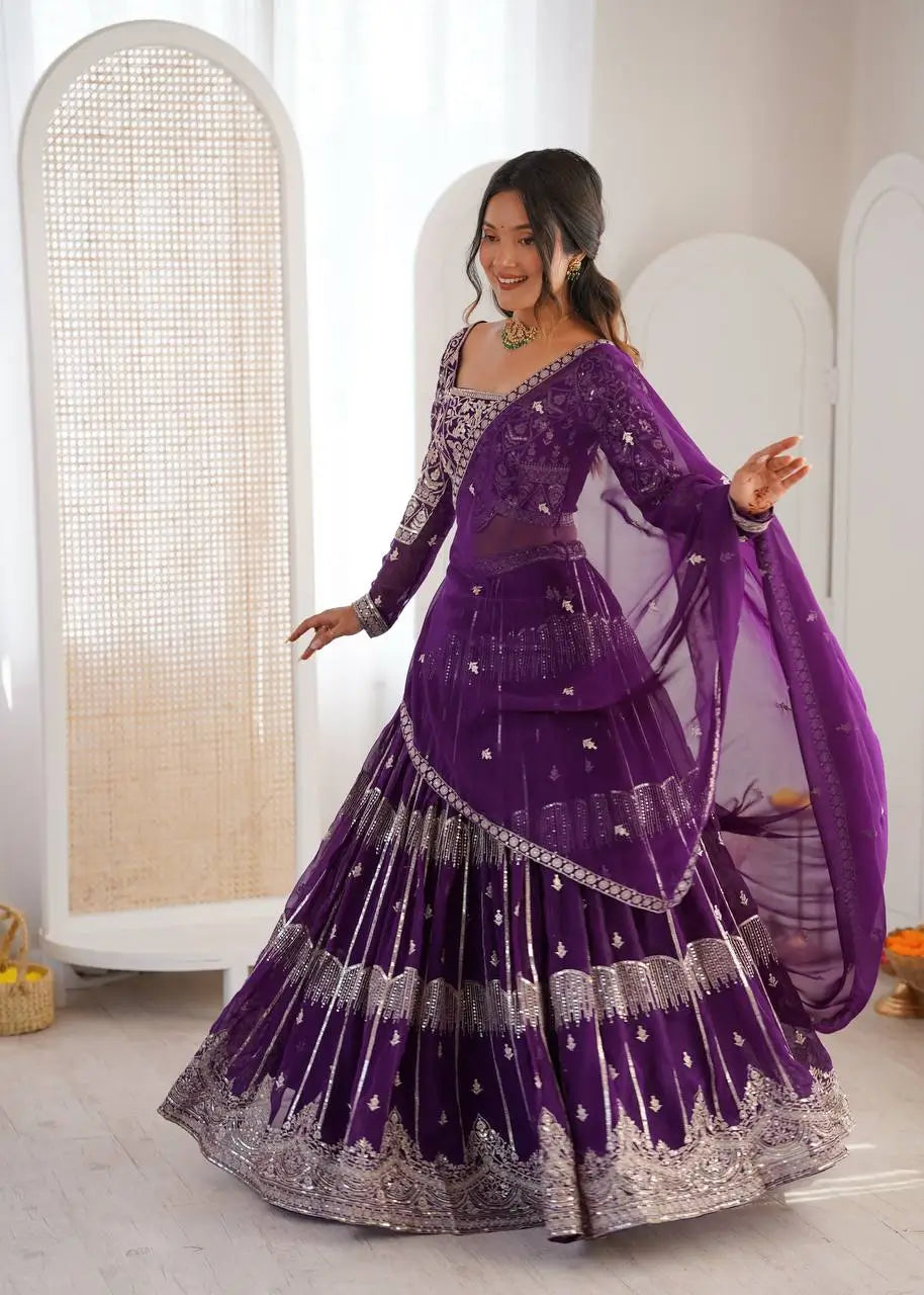 Embroidered Faux Georgette Lehenga Choli Set for Wedding and Festive Occasions