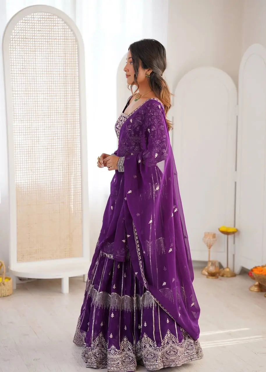 Embroidered Faux Georgette Lehenga Choli Set for Wedding and Festive Occasions