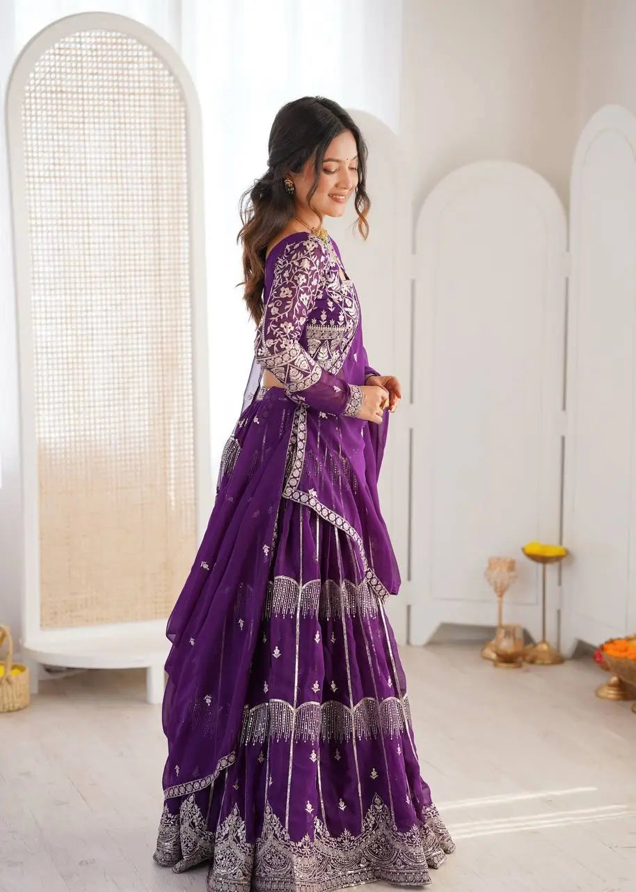 Embroidered Faux Georgette Lehenga Choli Set for Wedding and Festive Occasions