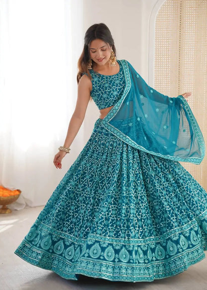 Embroidered Faux Georgette Lehenga Choli Set