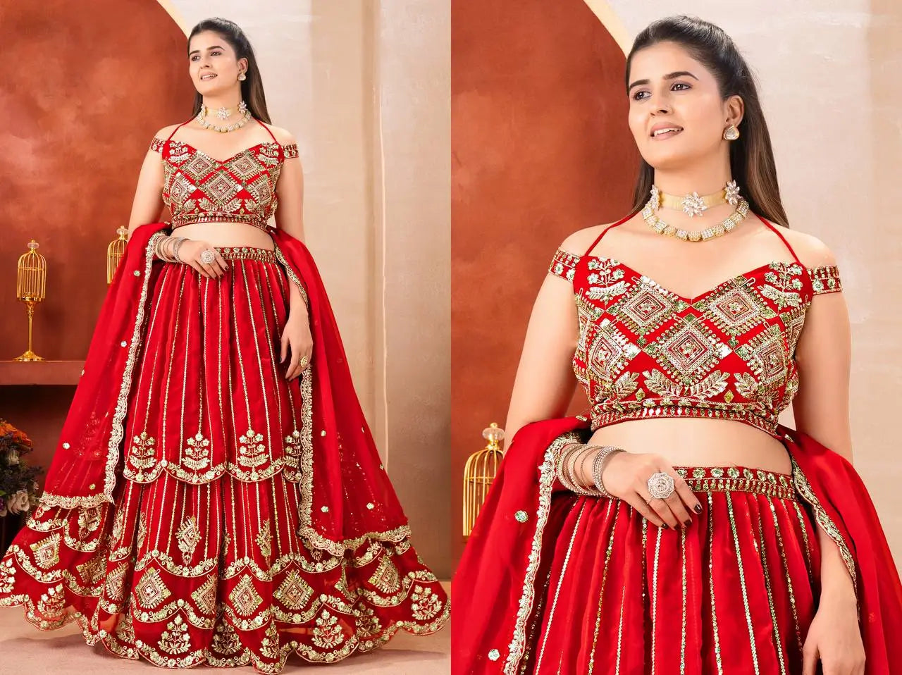 Embroidered Faux Georgette Lehenga Set
