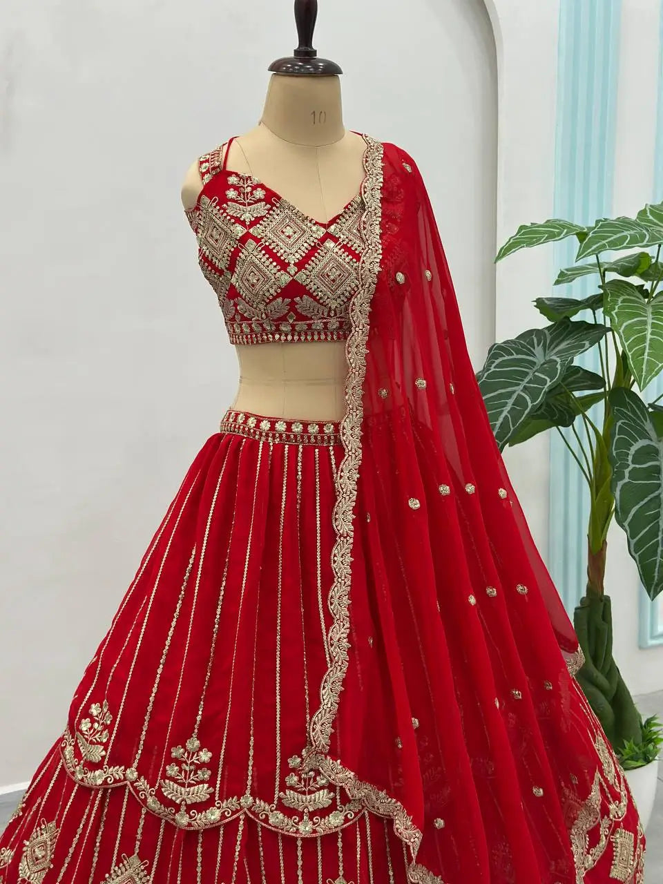 Embroidered Faux Georgette Lehenga Set