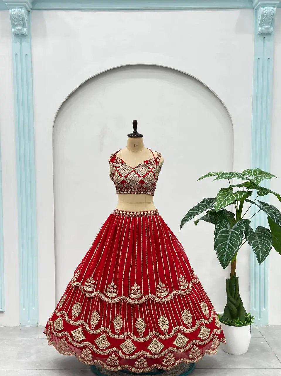 Embroidered Faux Georgette Lehenga Set