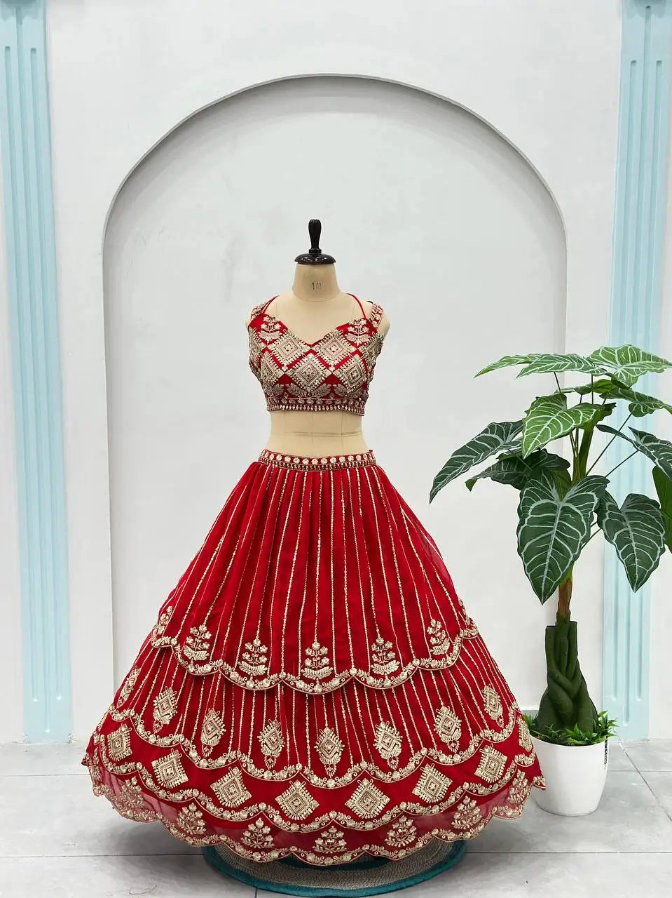 Embroidered Faux Georgette Lehenga Set