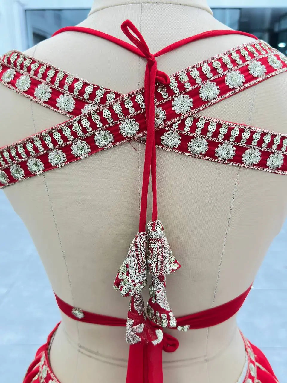 Embroidered Faux Georgette Lehenga Set