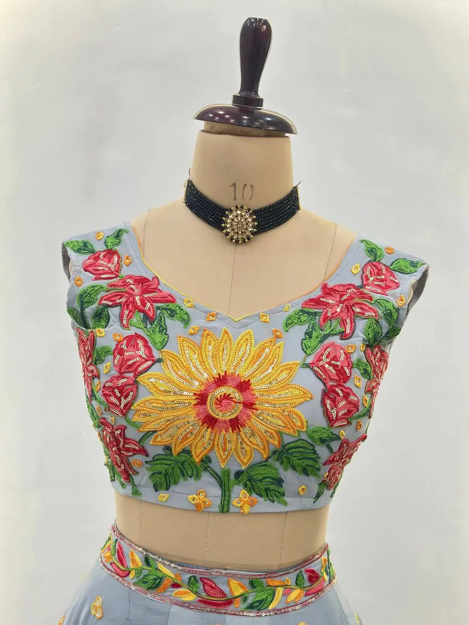 Embroidered Faux Georgette Lehenga Set