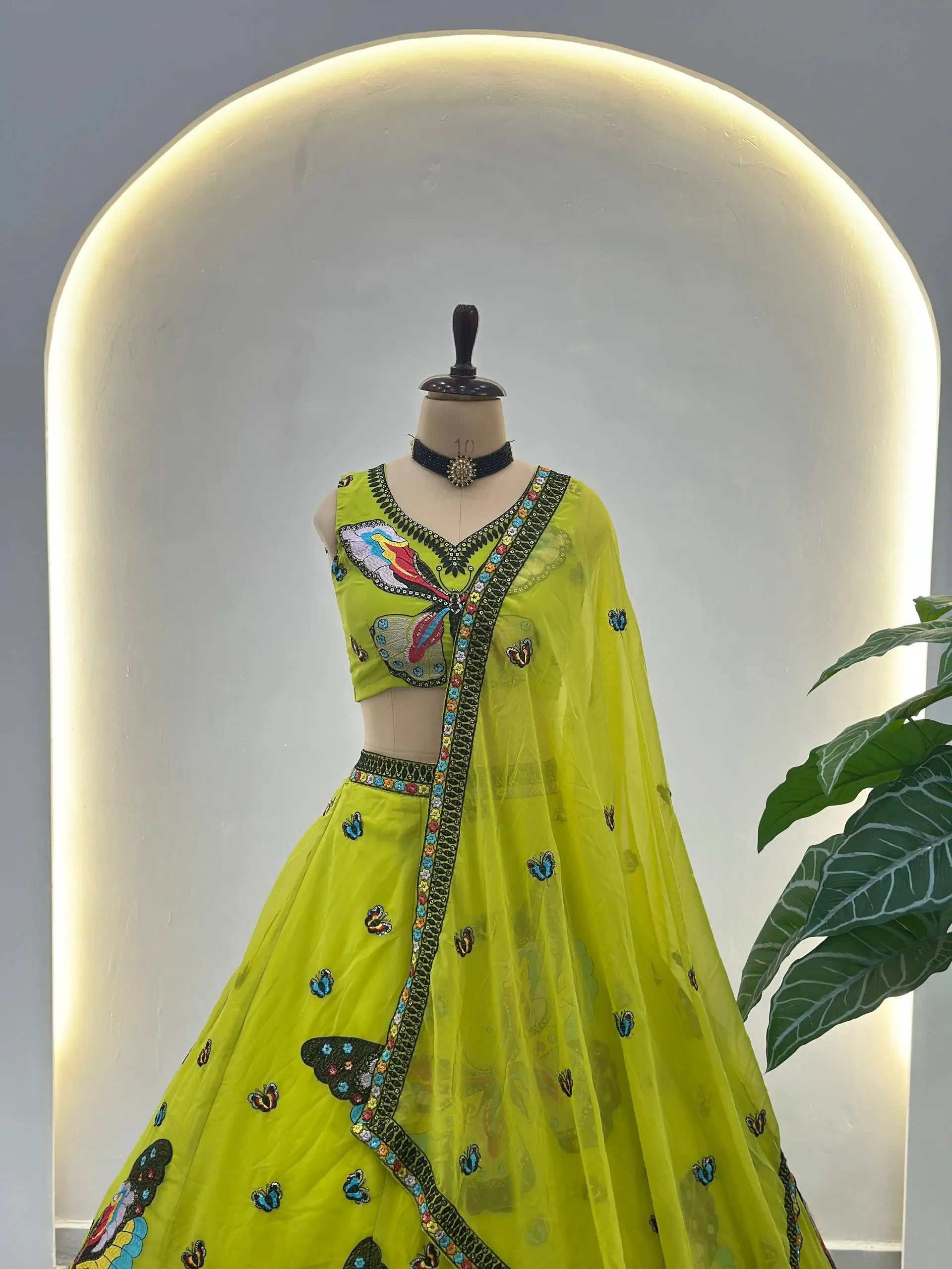 Embroidered Faux Georgette Lehenga Set